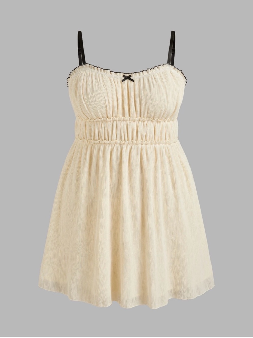 Cider Cream Babydoll Mini Dress with Black Trim